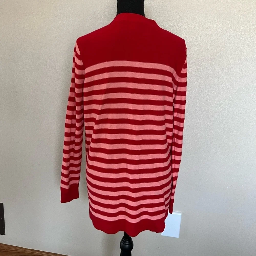 Cabi Picnic Cardigan red pink striped button front sweater Medium style 5446